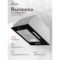 Вытяжка кухонная встраиваемая Monsher ANGERS 40 Noir (Модификация 2025 года) в ДНР