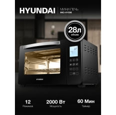 Мини-печь электрическая Hyundai MIO-HY096, черный матовый, объем духовки 28 л, мощность 1600 Вт, 12 режимов работы с температурой от 100 до 250 С в ДНР