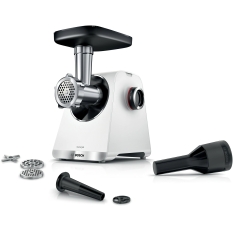 Мясорубка Bosch MFWS609W, пластик, 3 перфорированных диска, система реверса в ДНР