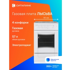 Газовая плита Лысьва ГП 400 М2С-2у, газовая духовка, без крышки, сталь, белый в ДНР