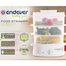 Пароварка Endever Vita 175, 12,8 л, мощность 900Вт, 3 яруса, таймер, защита от перегрева в ДНР