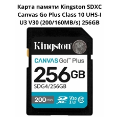 Карта памяти Kingston SDXC Canvas Go Plus Class 10 UHS-I U3 V30 (200/160MB/s) 256GB в ДНР