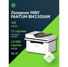 МФУ лазерный Pantum BM2300AW, тип печати: черно-белый, формат A4, скорость ч/б печати А4 до 22стр/мин, поддержка WiFi в ДНР