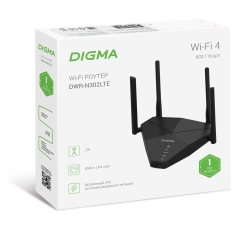 Wi-Fi роутер Digma DWR-N302LTE, Wi-Fi 4, N300, 2.4ГГц, 2 LAN, 2G/3G/4G, черный в ДНР