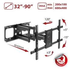 Кронштейн для телевизора настенный наклонно-поворотный Arm Media PARAMOUNT-70 / до 90 дюймов / vesa 600x400 в ДНР