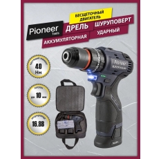 Шуруповерт аккумуляторный бесщеточный ударный, дрель Pioneer CID-E1602BL-22C, в кейсе, 40Нм, с набором бит в ДНР