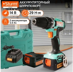 Шуруповерт аккумуляторный 14V, 29Нм, 2 аккумулятора 2.0Ач, Sturm! CD3614 в ДНР