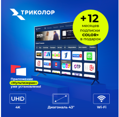 Телевизор Триколор 4K Ultra HD 43 H43U5500SA (+1 год подписки), черный в ДНР
