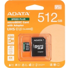 Флеш карта microSD A-DATA 512GB microSDXC Class 10 UHS-I U3 V30 A2 180/160 MB/s (SD адаптер) в ДНР