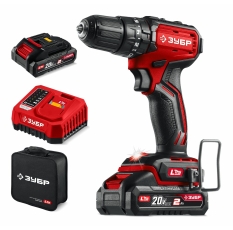 Ударная дрель-шуруповерт ЗУБР, 20 В, 45 Н м, 2 АКБ LMS (2 А ч), бесщеточная, с сумкой ДБУ-45-22 в ДНР