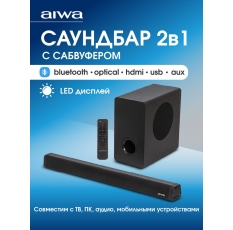 Саундбар для телевизора и компьютера AIWA ASB-450 с беспроводным сабвуфером, Bluetooth, мощность PMPO 400Вт, RMS 80Вт в ДНР