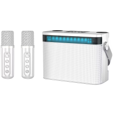 Переносная караоке система [TRS2403] iconBIT [K902W] Колонка 10Вт, 2 микрофона Bluetooth, световые эффекты, аккумулятор в колонке 3000mah и микрофонах, 22.3*9.6*15.7CM , цвет белый в ДНР