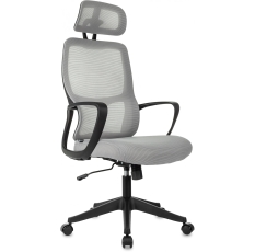Кресло руководителя Бюрократ Wise серый, сетка/ткань, с подголов. крестов. пластик в ДНР