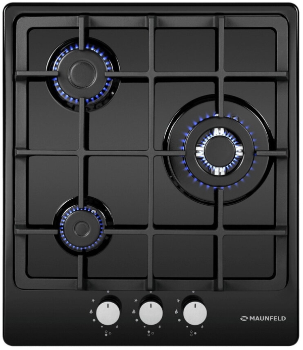 Технопапа · Газовая варочная панель Maunfeld EGHE.43.33 CB/G 44 см, 3 конфорки электроподжиг газконтроль, черный