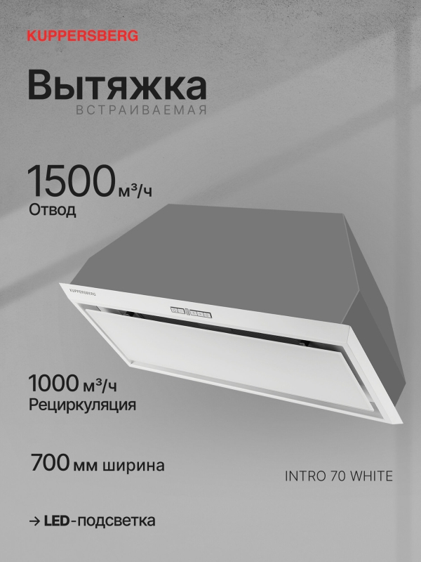 Технопапа · Вытяжка встраиваемая Kuppersberg INTRO 70 White (Модификация 2025 года)