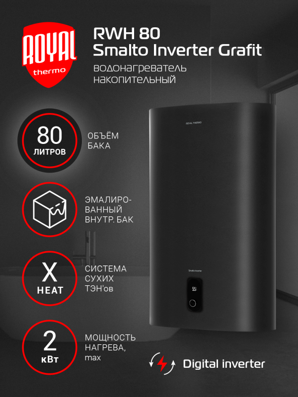 Технопапа · Водонагреватель накопительный Royal Thermo RWH 80 литров Smalto Inverter Grafit