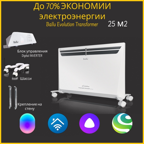 Технопапа · Конвектор электрический Ballu Evolution Transformer BEC/EVU-2000-4I c шасси и со строенным WI-FI