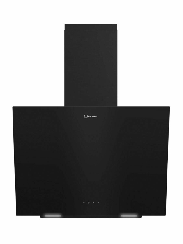 Технопапа · Наклонная вытяжка Indesit INHV 6FLM BL, 60 см, 408 м3/ч, 155 Вт, 3 скорости, таймер, режимы отвода и рециркуляции, светодиодная подсветка, черная