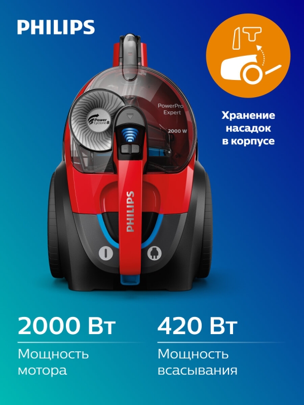 Технопапа · Безмешковый пылесос Philips PowerPro Expert FC9728/01, мощность всасывания 420 Вт