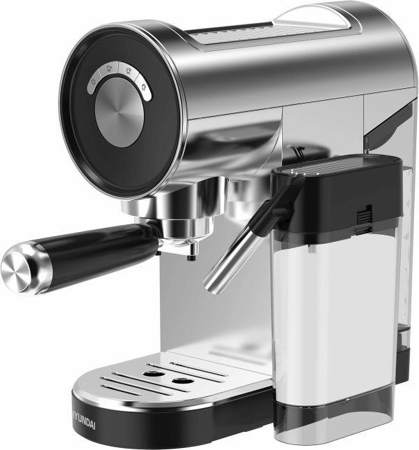 Технопапа · Кофеварка рожковая Hyundai HEM-4305, капучино, эспрессо, 1350 Вт, серебристый/черный