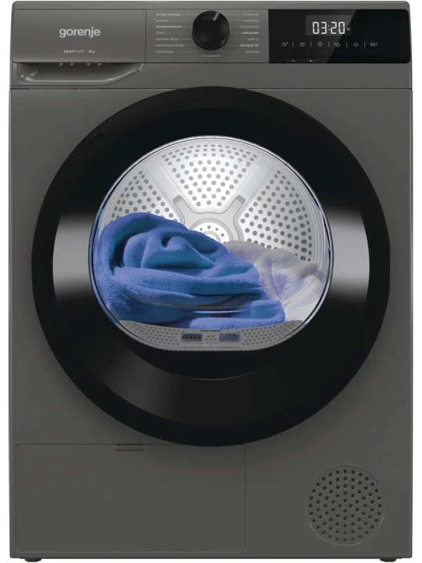 Технопапа · Сушильная машина Gorenje D2HNE82/С 8 кг, тепловой насос, 15 программ, серый