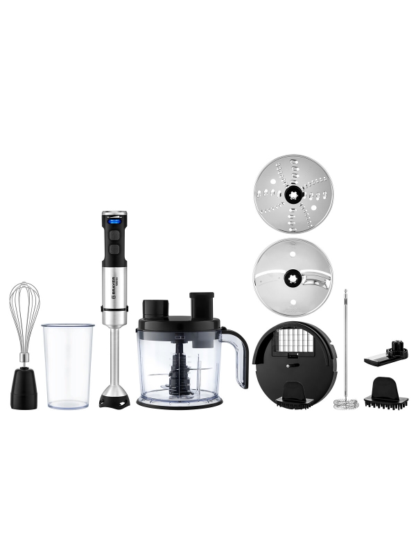Технопапа · Блендер BRAYER BR1269, погружной, 1500Вт, тёрка, шинковка, резка кубиками, венчик, капучинатор