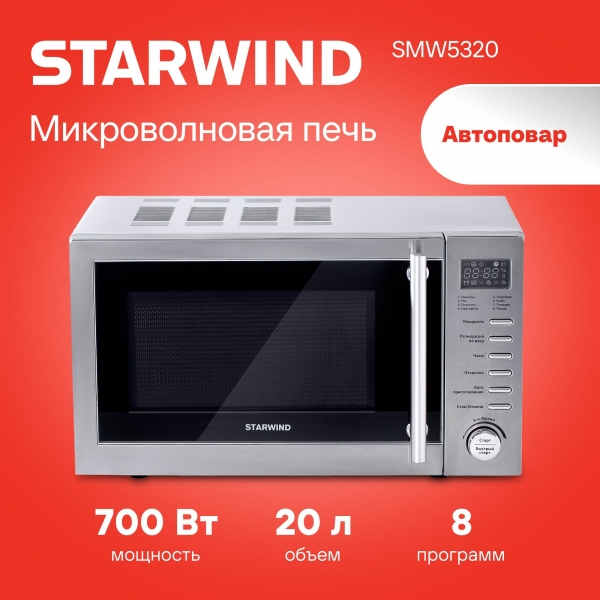 Технопапа · Микроволновая Печь Starwind SMW5320 20л. 700Вт серый/серебристый