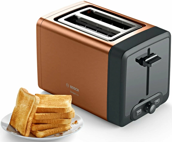 Технопапа · Тостер Bosch TAT4P429, 2 отделения, медный, экстра-подъём, размораживание, 970 Вт