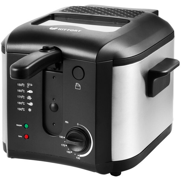 Технопапа · Фритюрница Kitfort КТ-2024, 1450-1600 Вт, емкость чаши 5,3 л, плавная регулировка температуры, цвет черный