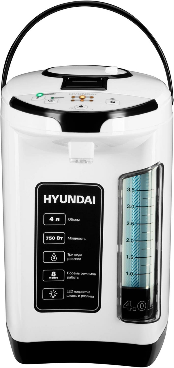 Технопапа · Термопот HYUNDAI HYTP-4840 объем 4.00 л, мощность 750 Вт, с подсветкой, черный, белый
