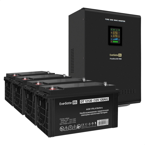 Технопапа · Комплект ИБП EX296005RUS + батарея 120Aч EX282988RUS 4шт ExeGate FineSine SX-7000. LCD. AVR.2SH. T