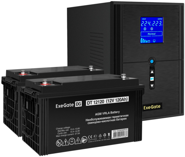 Технопапа · ИБП + батарея ExeGate SineTower SZ-2000. LCD. AVR.3SH.1C13. USB + 2x DT 12120 (120Ач) (EX296852RUS)