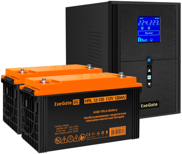 Технопапа · ИБП + батарея ExeGate SineTower SZ-2000. LCD. AVR.3SH.1C13. USB + 2x HRL 12-120 (120Ач) (EX296853RUS)