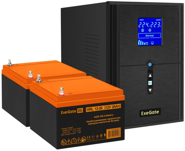 Технопапа · ИБП + батарея ExeGate SineTower SZ-2000. LCD. AVR.3SH.1C13. USB + 2x HRL 12-26 (26Ач) (EX296836RUS)