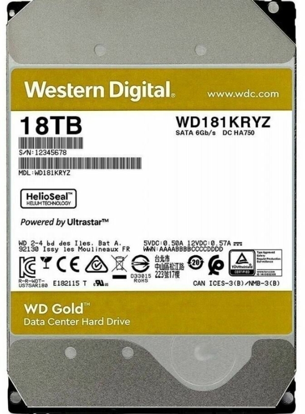Технопапа · Жесткий диск Western Digital Gold WD181KRYZ, 18ТБ, 3.5", SATA-III