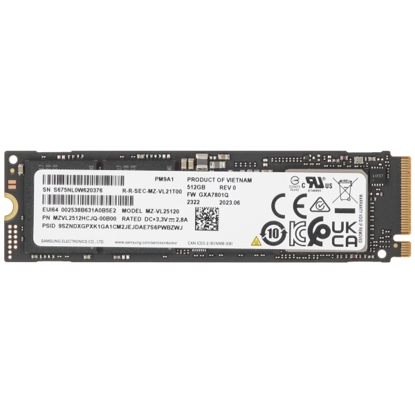 Технопапа · Накопитель SSD Samsung PM9A1 512Гб M.2(22x80mm) NVMe PCIe4.0x4 (MZVL2512HCJQ-00B07) OEM