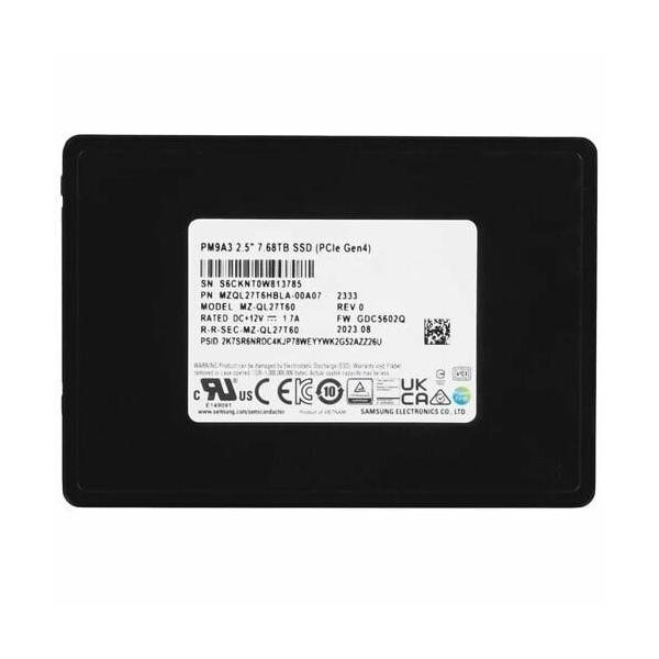 Технопапа · Твердотельный накопитель Samsung PM9A3 Enterprise MZQL27T6HBLA-00A07 2.5 U.2, 7.68TB, 6700/4000 MB/s, 1000k/200k IOPS, NVME Gen 4