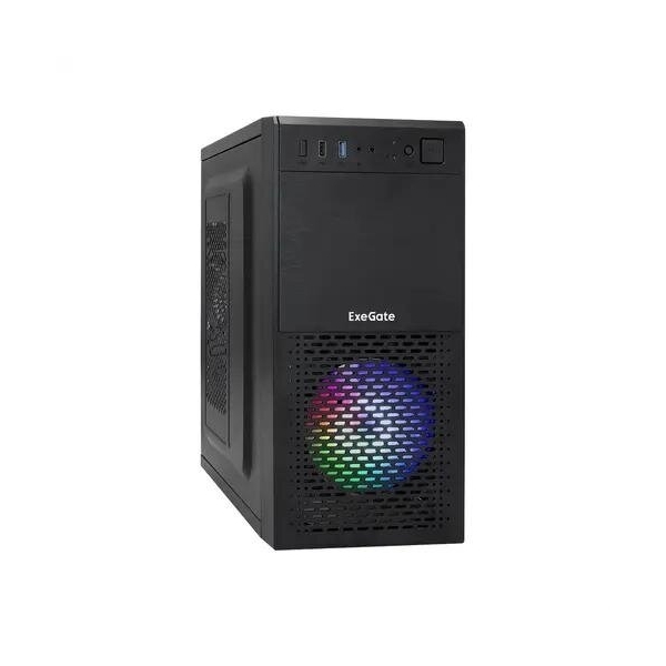 Технопапа · ExeGate EX292985RUS Компьютерный корпус Minitower mEVO-7807-NPX600 (mATX, БП 600NPX 12см, 1*USB+1*USB3.0, черный 1x12см с RGB подсветкой)