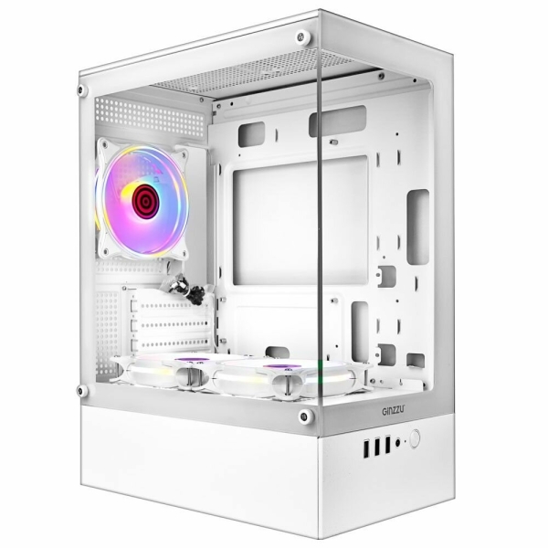 Технопапа · Ginzzu корпус CL485 mATX FAN 3 12LD4 передняя панель Стекло Белый