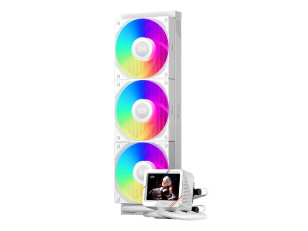 Технопапа · Система охлаждения система охлаждения/ Water Cooling System GT360 ARGB Display WH (310W, 360mm, LED temp, White, ARGB/ Fans: 3x120mm, 99CFM, 41.5dBA, 3000RPM/ Pump 15dBA, 2600RPM, Rad thickness 27mm/ S: 1851, 1700, 1200, 115X, AM5, AM4)