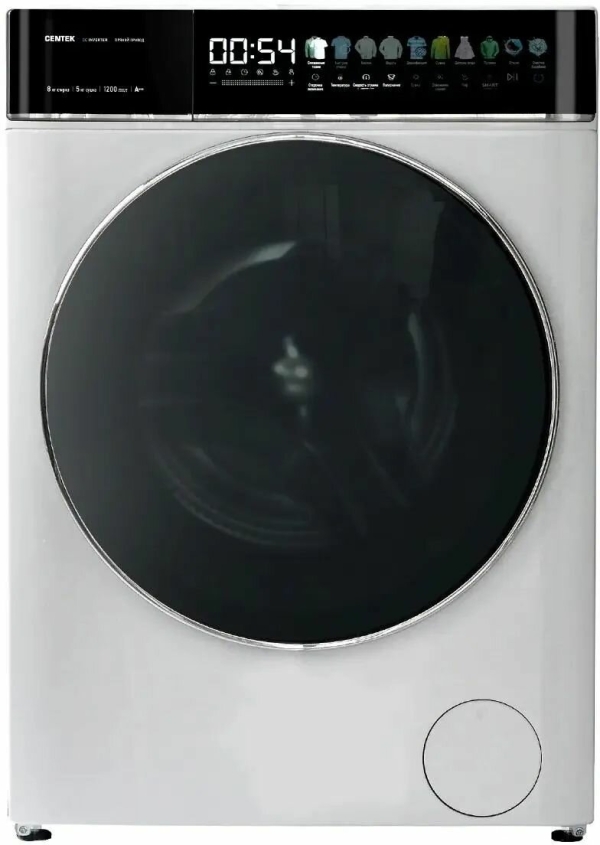 Технопапа · Стиральная машина CENTEK CT-1966, с фронтальной загрузкой, с паром, 8кг, 1200об/мин, с сушкой, инверторная