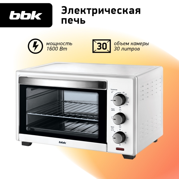 Технопапа · Духовка электрическая BBK OE3027M бело-серый, объем камеры 30 л, мощность 1600 Вт, гриль, жарка, запекание