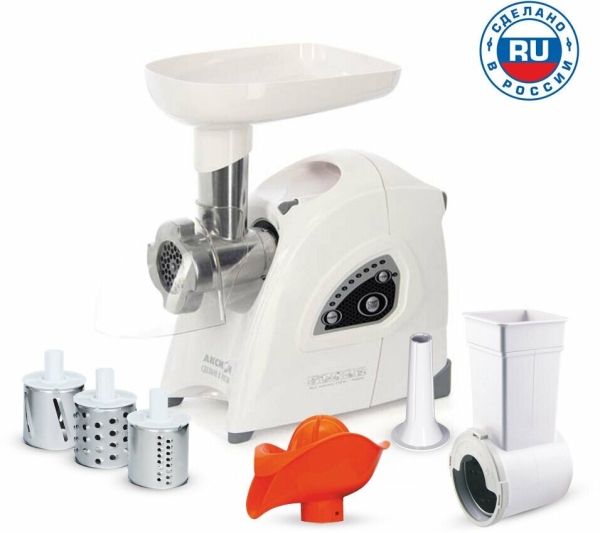 Технопапа · Электрическая мясорубка «Аксион» М42.03 (белая), 1700 Вт, с овощерезкой