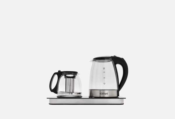 Технопапа · Чайный набор Kitfort КТ-6180, 1500 Вт, 2л, кувшин для заварки, черный