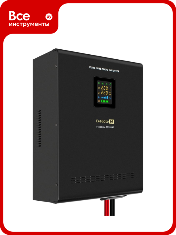 Технопапа · ИБП ExeGate инвертор синус для котла настенный FineSine SX-5000 LCD AVR 2SH T 5000VA/3500W чистая синусоида цветной LCD-дисплей AVR 2 Schuko клеммы линейно-интерактивный внешняя батарея 48В до 200Ач настенный Black 296004