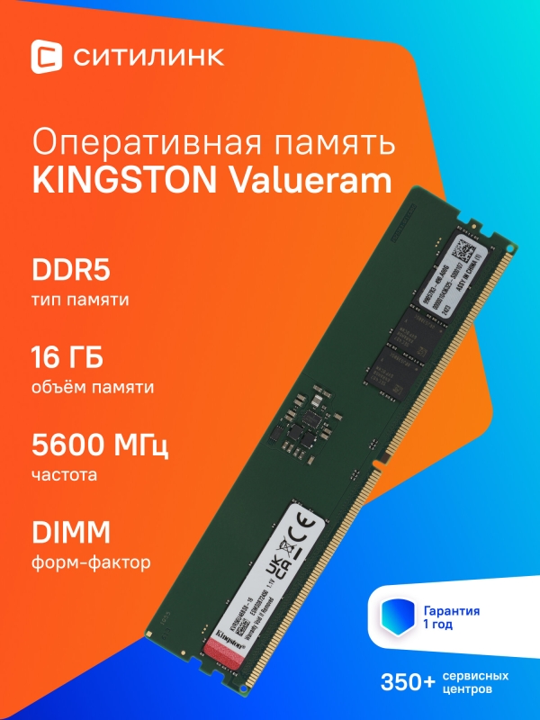 Технопапа · Оперативная память Kingston Valueram KVR56U46BS8-16 DDR5 - 1x 16ГБ 5600МГц, DIMM, Ret
