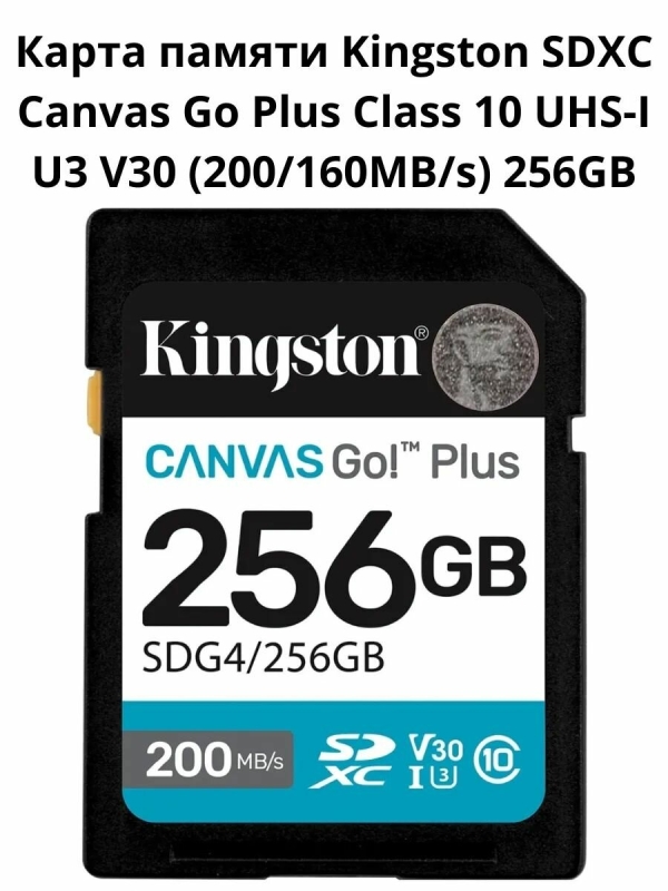 Технопапа · Карта памяти Kingston SDXC Canvas Go Plus Class 10 UHS-I U3 V30 (200/160MB/s) 256GB