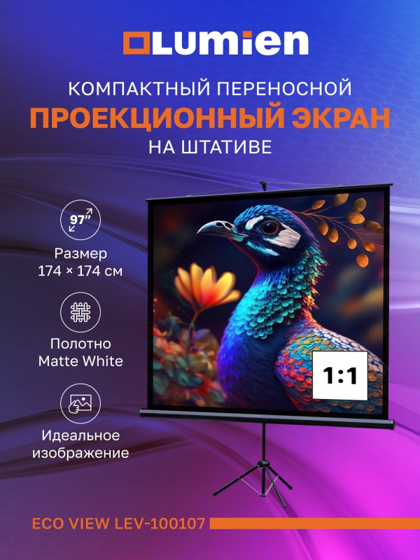 Технопапа · Экран на штативе для проектора Lumien Eco View, 97″, 180x180см (раб. область 174х174 см) Matte White, 1:1