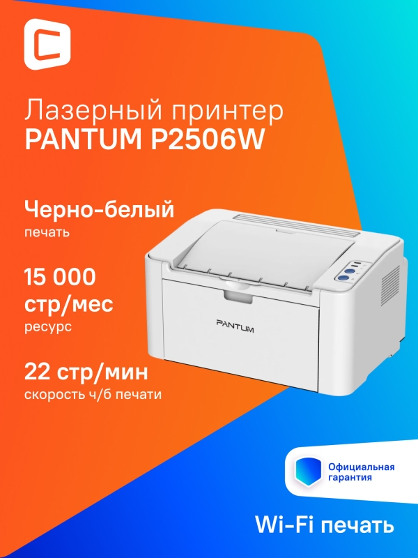 Технопапа · Принтер лазерный Pantum P2506W черно-белая печать, A4, цвет серый