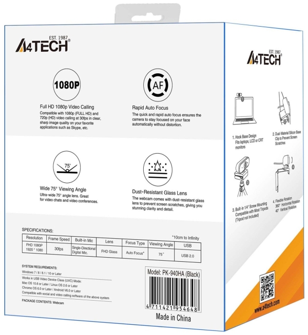 Технопапа · Веб-камера A4Tech PK-940HA черный